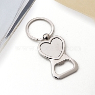 Zinc Alloy Heart Shaped Bottle Opener, Key Chain Ring, Platinum, 8cm(PW-WGEAE6C-01)