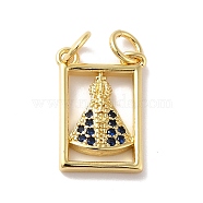 Rack Plating Brass Micro Pave Cubic Zirconia Pendants, Cadmium Free & Lead Free, Long-Lasting Plated, Real 18K Gold Plated, Rectangle with Skirt, Dark Blue, 16.5x10.5x2mm, Jump Ring: 5x0.8mm, 3.4mm Inner Diameter(KK-E281-26G)