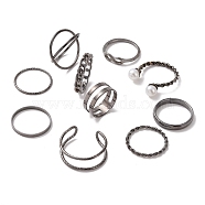 Alloy Infinity & Criss Cross &  Curb Chain Shape Finger Rings Set, Wire Wrap Cuff Rings, Open Rings for Women, Gunmetal, Inner Diameter: 15~19.5mm, 10pcs/set(RJEW-D116-04B)