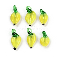 Handmade Lampwork Pendants, Lemon Charms, Yellow, 19~22x9.5~11x4~6mm, Hole: 2.5~4x2.5~3mm(LAMP-I029-03A)