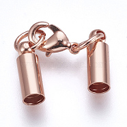 Brass Lobster Claw Clasps, with Cord Ends, Long-Lasting Plated, Real Rose Gold Plated, 39mm, Hole: 3mm(KK-F758-02RG)