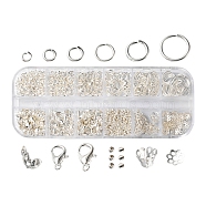 DIY Jewelry Making Finding Kit, Including Brass Jump Rings, Alloy Lobster Claw Clasps, Iron Spacer Beads & Bead Caps & Bead Tips, Brass Crimp Beads, Silver(DIY-FS0004-35)
