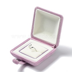Square Velvet Ring Boxes, Wedding Ring Gift Case with Iron Snap Button, Flamingo, 7.2x7.2x3.95cm(VBOX-C001-01B)