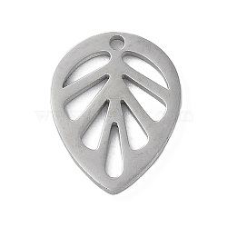 304 Stainless Steel Pendants, Laser Cut, Leaf, Stainless Steel Color, 12.5x9.5x1mm, Hole: 1mm(STAS-P338-08P)