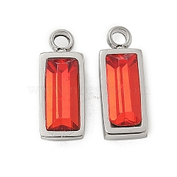 304 Stainless Steel Charm, with Glass, Rectangle, Orange Red, 11x4.5x3.5mm, Hole: 1.4mm(STAS-L022-242P-11)