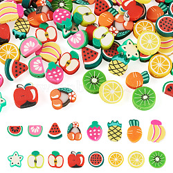 64Pcs 16 Styles Fruit & Vegetable Theme Handmade Polymer Clay Beads, for DIY Jewelry Crafts Supplies, Mixed Shapes, 10~17.5x4.5~15x4.5~5.5mm, Hole: 1.6~2mm, 4pcs/style(CLAY-TADJ0001-11)