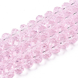 Glass Beads Strands, Faceted, Rondelle, Pink, 4x3mm, Hole: 0.4mm, about 105~110pcs/strand, 38~39cm(X-EGLA-A034-T4mm-D10)
