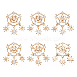 Brass Micro Pave Clear Cubic Zirconia Pendants, Snowflake with Star, Golden, 27mm, about 6pcs/box(KK-BC0010-45)