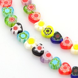 Handmade Millefiori Glass Beads, Heart, Mixed Color, 6x6x3mm, Hole: 1mm(X-LAMP-J036-6x6mm-M)