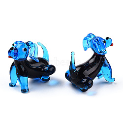 Handmade Lampwork Home Decorations, 3D Dog Ornaments for Gift, Dodger Blue, 42~43x32.5x39~41mm(LAMP-T011-87)