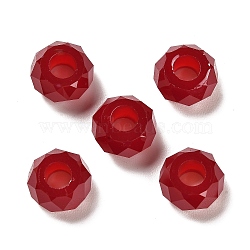 Resin European Beads, Large Hole Beads, Faceted, Rondelle, Dark Red, 13.5x8mm, Hole: 5.5mm(RESI-B020-06L)