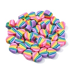 200Pcs Handmade Polymer Clay Beads, Heart with Stripe Pattern, Mixed Color, 7.5x9x4mm, Hole: 1.2mm(CLAY-CJ0001-58)