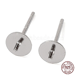 Rhodium Plated 925 Sterling Silver Stud Earring Findings, Flat Pad, for Half Drilled Bead, with S925 Stamp, Real Platinum Plated, 12.5x5mm, Pin: 0.7mm(STER-E068-01B-P)