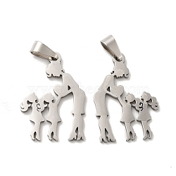 Mother's Day/Teachers' Day 201 Stainless Steel Pendants, Mother with Daughter/Teacher with Students Charms, Stainless Steel Color, 26.5x19x1.5mm, Hole: 6.5x3mm(STAS-K251-014)