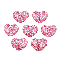 Resin Cabochons, with Glitter Powder, Heart, Hot Pink, 14x16x5mm(X-CRES-Q197-52D)