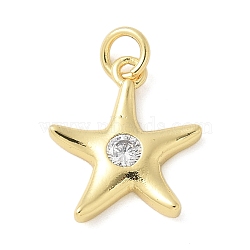 Brass Micro Pave Cubic Zirconia Pendants, Star Charms, Lead Free & Cadmium Free, Long-Lasting Plated, with Jump Ring, Real 18K Gold Plated, 14x12.5x2mm(KK-K298-46G)