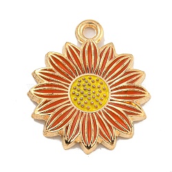 Alloy Enamel Pendants, Golden, Sunflower Charm, Orange Red, 21x18x2mm, Hole: 1.8mm(ENAM-H045-04A-G02)