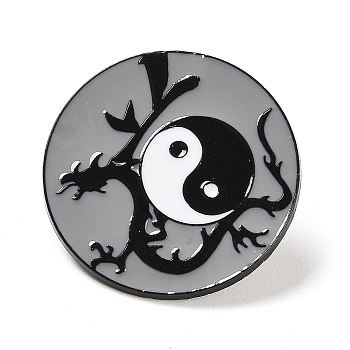 Black White Gray Yin-Yang Eight Trigrams Enamel Pins, Black Alloy Brooches for Backpack Clothes, Dragon, 30x1.5mm