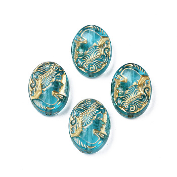 Plating Acrylic Beads, Metal Enlaced, Oval, Dark Turquoise, 17.5x13x6mm, Hole: 1.6mm, about 580pcs/500g