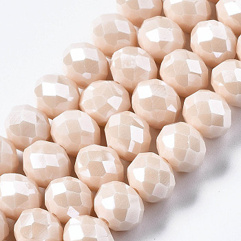 Electroplate Glass Beads Strands, Pearl Luster Plated, Faceted, Rondelle, Navajo White, 3x2mm, Hole: 0.8mm, about 145~150pcs/strand, 34~35cm