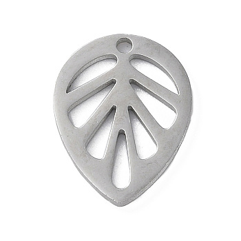 304 Stainless Steel Pendants, Laser Cut, Leaf, Stainless Steel Color, 12.5x9.5x1mm, Hole: 1mm