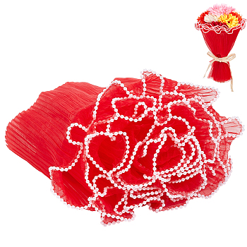 4M Polyester Pleated Lace Trim, Ruffled Lace Ribbon with Plastic Pearl Bead Edge for Garment Accessories, FireBrick, 11 inch(280mm), about 4.37 Yards(4m)/Bag