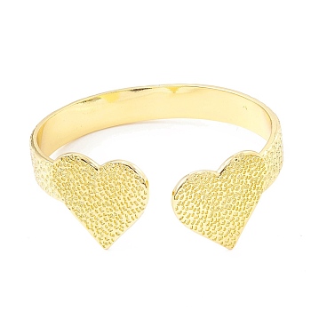 Rack Plating Brass Double Heart Open Cuff Bangle for Women, Cadmium Free & Lead Free, Real 18K Gold Plated, Inner Diameter: 2-1/4x2 inch(5.8x5.1cm)