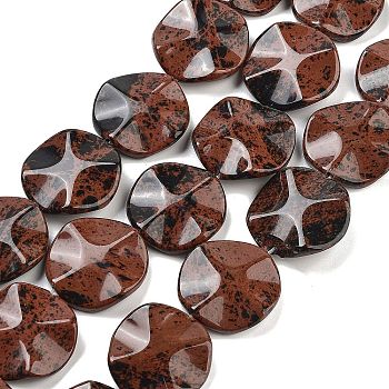 Natural Mahogany Obsidian Beads Strands, Wavy Flat Round, 29~30x29.5~30.5x7~7.5mm, Hole: 1mm, about 13~14pcs/strand, 15.35''~16.34''(39~41.5cm)
