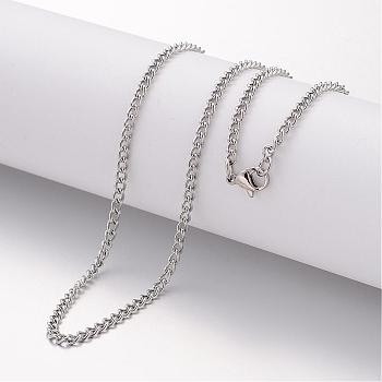 304 Stainless Steel Necklace, Curb Chains, with Lobster Clasps, Stainless Steel Color, 23.6 inch(600mm), 2.8mm