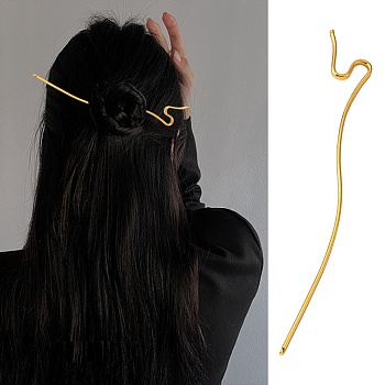 Brass Hair Sticks, Twist, S Shape, Updo Hair Pins Clips, Golden, 145x3x1.5mm, Hole: 1.6mm