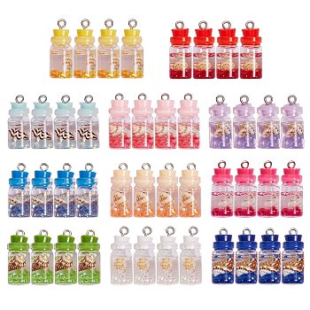44 Pcs 11 Colors Glass Pendants, with Resin Filler & Iron Finding, Column, Mixed Color, 25x10mm, 4pcs/color
