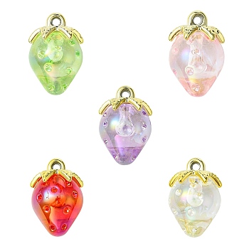 20Pcs 5 Colors Transparent Acrylic Pendants, with ABS Plastic Loops, Strawberry, Mixed Color, 27x18mm, Hole: 2.5mm, 4pcs/color