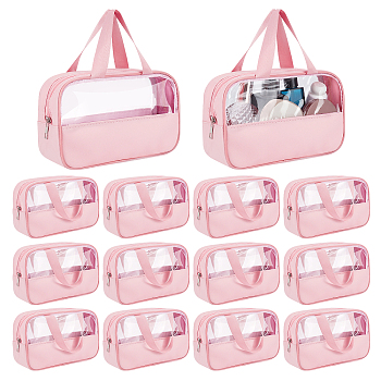 15Pcs PU Leather Cosmetic Zipper Storage Wristlets Bags, Rectangle, Pink, 150x250x70mm