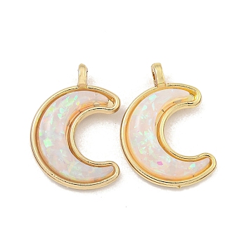 Translucent Resin Pendants, Rack Plating Brass Crescent Moon Charms with Gold Foil, Real 18K Gold Plated, Long-Lasting Plated, Cadmium Free & Lead Free, Clear, 16.5x11.5x3mm, Hole: 1.5mm