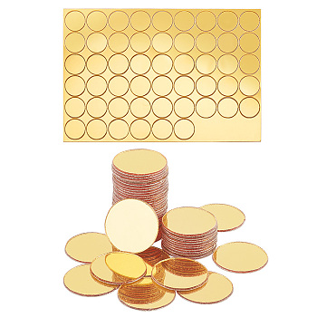 Elite 100Pcs Gold Acrylic Mirror Wall Stickers, Self Adhesive Mirror Tiles, for Home Living Room Bedroom Decoration, Flat Round, 19.5x1mm