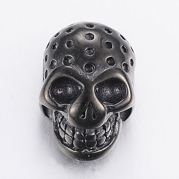 304 Stainless Steel Bead Rhinestone Settings, Skull, Gunmetal, Fit For 0.5~1mm and 3mm, 13.5x9x7mm, Hole: 2mm