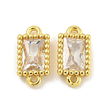 Brass Clear Cubic Zirconia Connector Charms, Rectangle Link, Real 18K Gold Plated, 10.5x5.5x2mm, Hole: 1mm