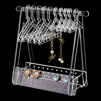 Elite 1 Set Acrylic Earring Display Stands, Clothes Hanger Shaped Earring Organizer Holder with 10Pcs 2 Styes Hangers, Clear, 15.3x8.3x15cm