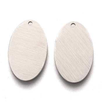 304 Stainless Steel Pendants, Stamping Blank Tag, Laser Cut, Double Side Drawbench Effect, Oval, Stainless Steel Color, 15x9x1mm, Hole: 1mm