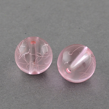 Drawbench Transparent Glass Beads Strands, Spray Painted, Round, Pink, 8mm, Hole: 1.3~1.6mm, 31.4 inch