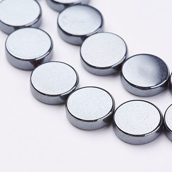 Non-magnetic Synthetic Hematite Beads Strands, Flat Round, 8x2mm, Hole: 1mm, about 50pcs/strand, 15.55 inch