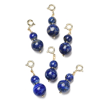 Natural Lapis Lazuli Gourd Pendant Decorations, with Brass Lobster Claw Clasps, Real 14K Gold Plated, 30mm, Pendant: 22.5x9.5mm