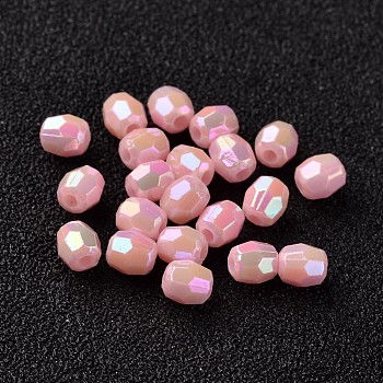 AB Color Plated Eco-Friendly Poly Styrene Acrylic Beads, Faceted, Barrel, Pink, 4x4mm, Hole: 1mm, about 16666pcs/500g