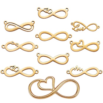10Pcs 10 Style 304 Stainless Steel Links Connectors, Laser Cut, Infinity, Golden, 1pc/style