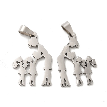 Mother's Day/Teachers' Day 201 Stainless Steel Pendants, Mother with Daughter/Teacher with Students Charms, Stainless Steel Color, 26.5x19x1.5mm, Hole: 6.5x3mm