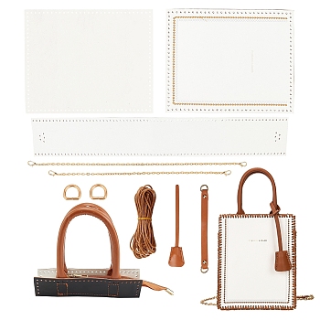 DIY Rectangle PU Leather Knitting Crochet Bags, with PU Leather Bag Bottom & Cover, Chain Shoulder Strap and Wax Cords, White, 54x8.2x0.2cm, Hole: 3mm