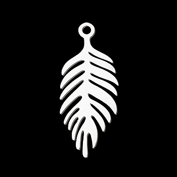 201 Stainless Steel Pendants, Laser Cut, Leaf, Stainless Steel Color, 25x10x1mm, Hole: 1.6mm