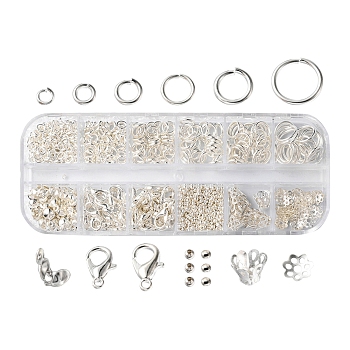 DIY Jewelry Making Finding Kit, Including Brass Jump Rings, Alloy Lobster Claw Clasps, Iron Spacer Beads & Bead Caps & Bead Tips, Brass Crimp Beads, Silver