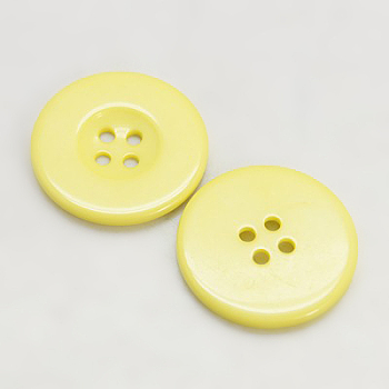 Resin Buttons, Dyed, Flat Round, Yellow, 20x3mm