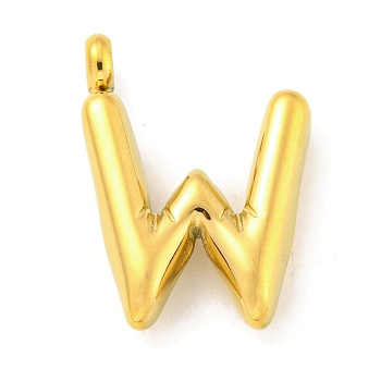 Ion Plating(IP) 304 Stainless Steel Pendants, Letter Charm, Golden, Letter W, 24x12.5x5.5mm, Hole: 3mm